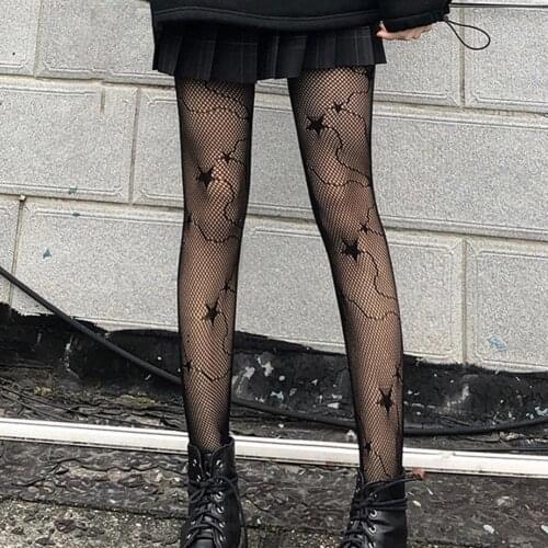 Women Stockings Heart Pattern See Through Spring Autumn Black Hollow Out Stretchy Pantyhose Clubwear