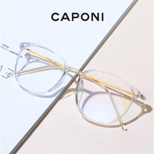 CAPONI Transparent Glasses Frame Women Fashion Round Frame Glasses Super Light Weight Eyeglasses Could Make Function Lens JFB520