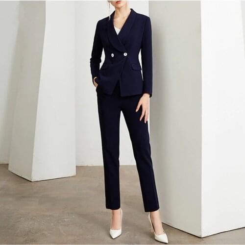 Women Formal Pant Suit For Office Work Wear Uniform OL Ladies Blazers Jacket with Trouser Pant Set Suits 2 Pieces Sets