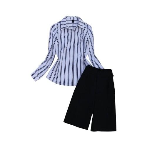 Fashion suit women spring and summer New high-quality ladies casual striped slim shirt + pants two-piece sets women