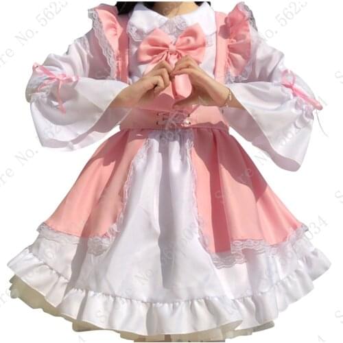 Anime Pink Kawaii Lolita Dress Sexy French Maid Apron Cosplay Costume Girl Women Party Role Play Dress Up Cafe Waitress Outfit