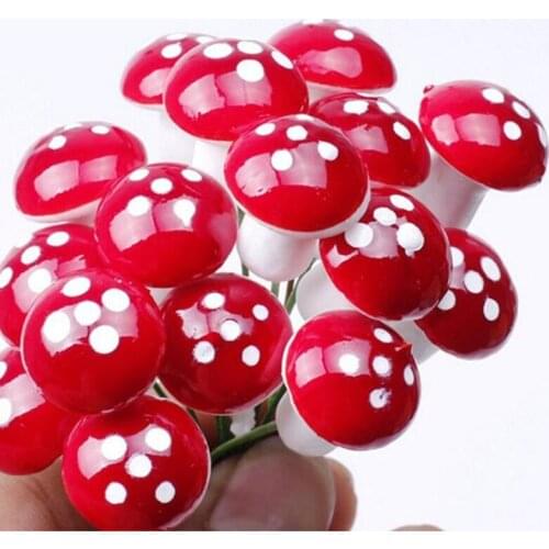 10Pcs 2cm Artificial Mini Red Mushroom Miniatures Fairy Garden Moss Terrarium Resin Crafts Garden Decoration Accessories