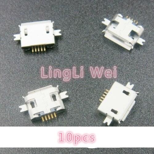 10pcs Micro usb connector 2feet Mini usb 5P heavy plate 1.0 SMD female Tablet charging seat Mobile phone charging socket