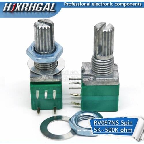 2pcs RV097NS 500Kohm single linked potentiometer B500K with a switch audio 5pin shaft 15mm power amplifier sealing potentiometer