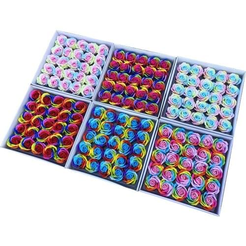 25Pcs/Set Colorful Soap Rose Decorative Flowers Soap Flower Petal Wedding Favors Valentines Day Gift Rainbow Rose Bouquet