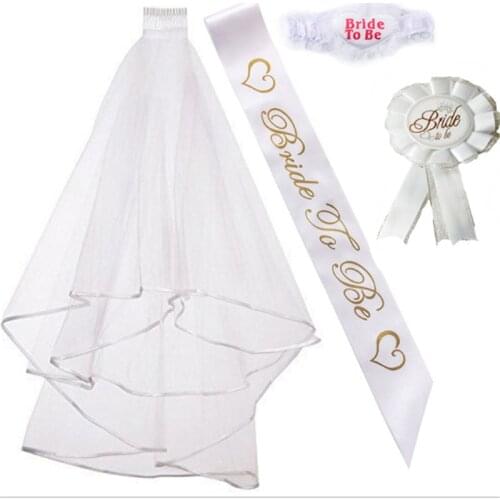 4pcs/set Wedding Decoration Bride To Be Veil Shoulder Strap Badge Set Hen Party Single Party Bride Shower Wedding Supplies-C