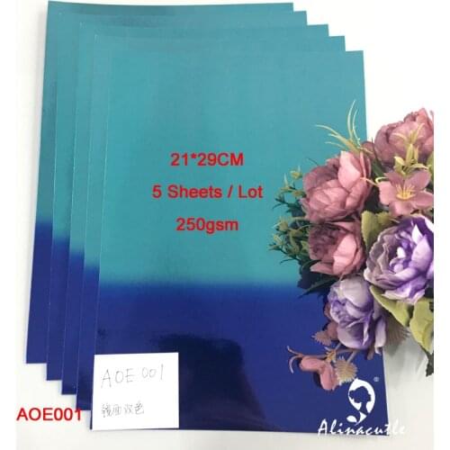 5pc Cardstock Paper Card Stock Mirror blue color A4 250gsm Scrapbooking paper pack craft pad Alinacraft