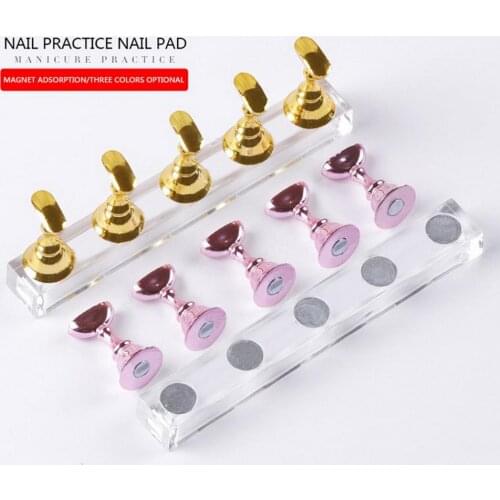 5pcs Magnetic False Nail Tips Practice Trainning Display Stand Holder Base Alloy Crystal Nail Art Polish Gel Color Chart Tool