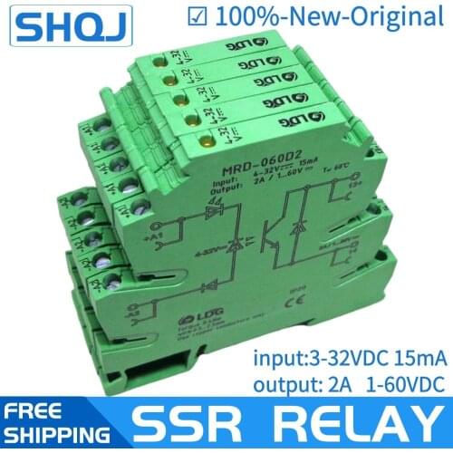 5PCS MRD-060D2 Innovative LED Indication 2A Input: 5V 12V 24V DC SSR Solid Sate Relay Interface DIN Rail Relay Module Switch