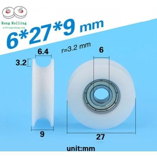 6*27*9 Covered POM bearing 696zz with U-groove,Drawer pulley diameter 27mm,thickness 9mm,nylon rollers with 696zz bearing