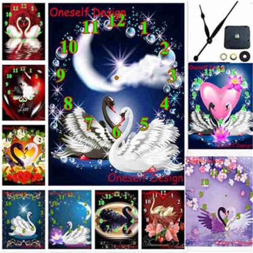 Diy diamond mosaic sale wall sticker diamond painting with Mechanical clock swan diamond art kit diamond embroidery full clock