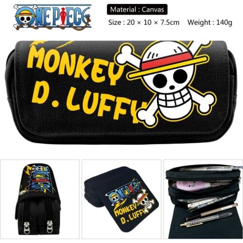 Anime ONE PIECE Trafalgar Law Pencil Case Luffy Pencil Bag Student Canvas Double Zipper Pencil Bags Make Up Cosmetic Bag