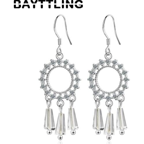 BAYTTLING 925 Sterling Silver 44MM Round Zircon Pendant Earrings For Women Fashion Earrings Jewelry Party Gifts