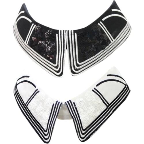 Shiny Sequins Floral Embroidery Chiffon Fake Collar Choker Dickey Decorative Jewelry Necklace Detachable Blouse Lapel Half U90E