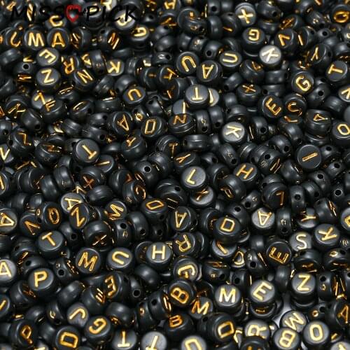 100pcs Acrylic Beads Round Flat Black Letter Alphabet Loose Spacer Beads for Jewelry Making DIY Bracelet Accessories Supplier