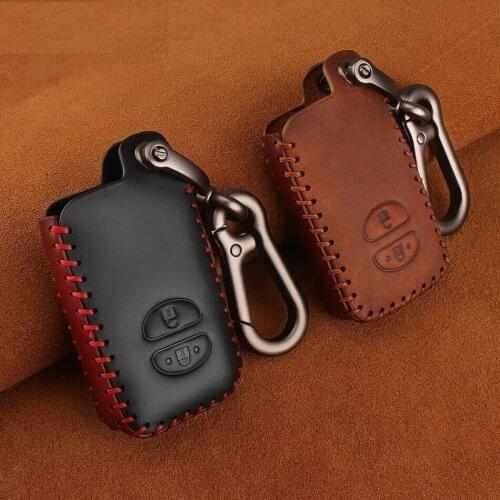 1Pcs 2 Buttons Genuine Leather Car Key Case Cover With Key Chain For Toyota Land Cruiser Prado 150 Camry Prius