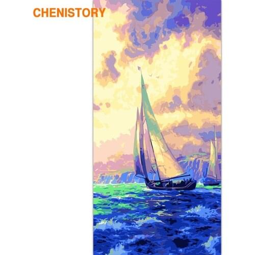 CHENISTORY Large Size Frame 60x120cm DIY Painting By Numbers Sailing Boat Seascape Oil Painting On Canvas Living Room Decoration