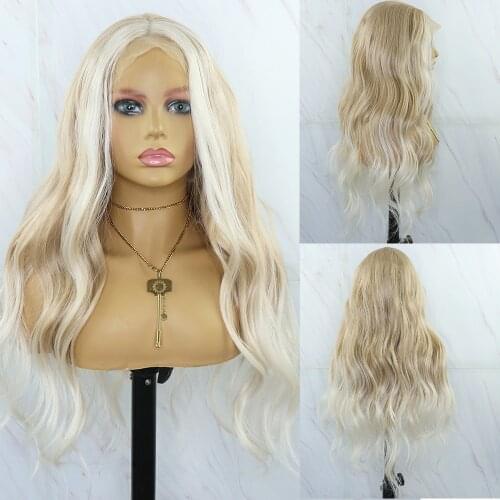 Beautiful Diary Lang Wavy Blonde Wigs Futura Hair 13x4inch Ombre Heat Resistant Synthetic Lace Front Wig For Black Women