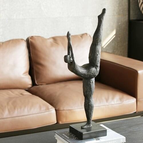 Home Decor Accessories Art Abstract Metal Figure Stand On Marble With Folded Hands Do Yoga Statue Decor Figurine Room Ornament