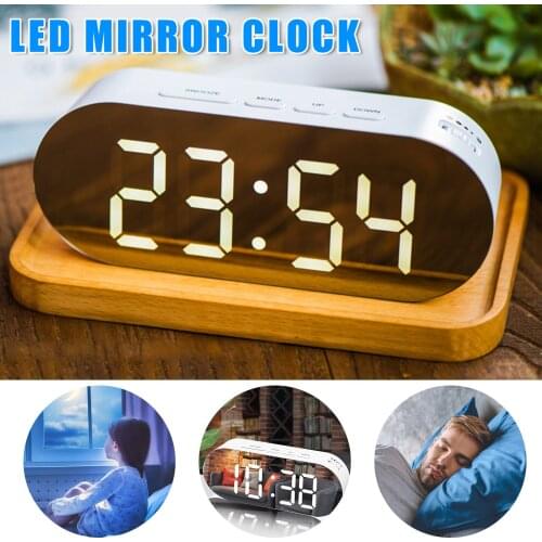 Electrical LED Alarm Clock with 2 USB Interface Large Display Mirror Surface Clock Modern Decoration for Home Bedroom @L