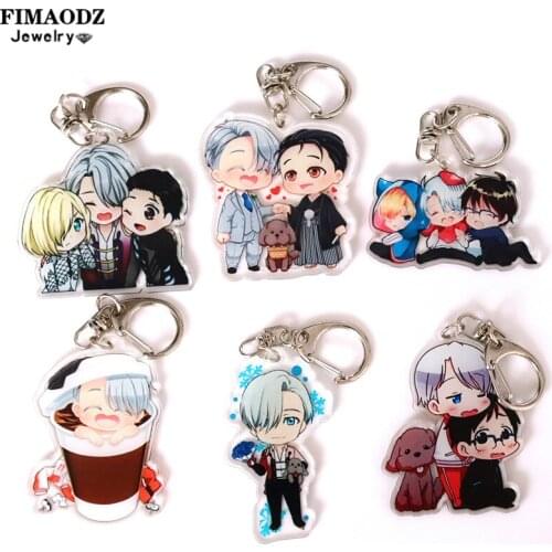 FIMAODZ Anime YURI on ICE Victor Cosplay Keychain Victor Otabek Yuri Phichit Figure Acrylic Pendant Fashion Key Chain Fans Gift