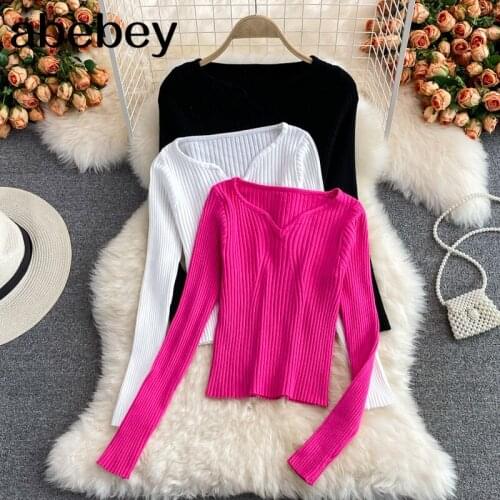 2021 New Spring Autumn Fashion V-Neck long sleeve T-Shirt high waist pleated off navel short solid bottoming T-Shirt Top