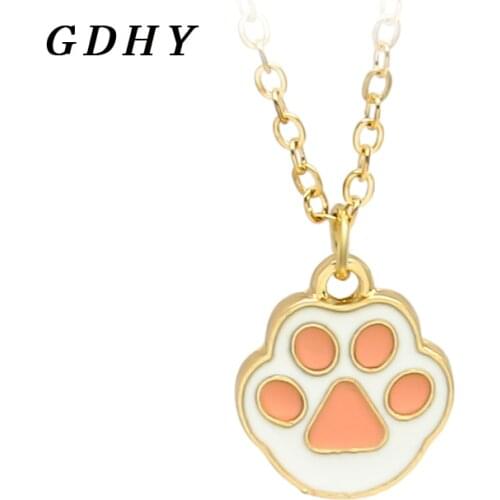 GDHY Pink Cats paw Necklace Cute Animal Dog Cat Pets Talonpaw Pendants Necklace For Women Girls Clavicle Choker Jewelry Gift