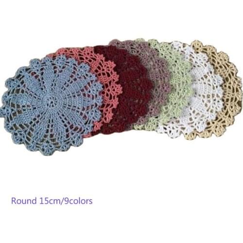 Handmade Cotton place table mat cloth lace round pad crochet Christmas placemat coaster mug cup wedding doily kitchen tableware