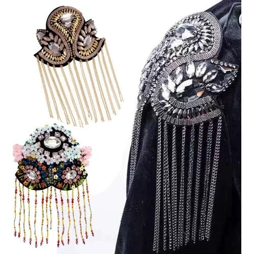 Exquisite Manual Dingzhu Flower Rhinestones Bead Diamond Punk Wind Coat Suit Brooch Tassel Badge Epaulets Shoulder Patches