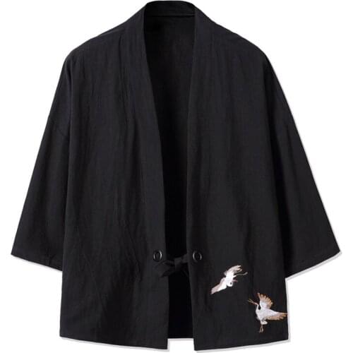 Kimono Chinese Style Mens Retro Three Quarter Sleeve Cardigan Jacket Han Chinese Clothing Loose Large Cotton Linen Top Clothes