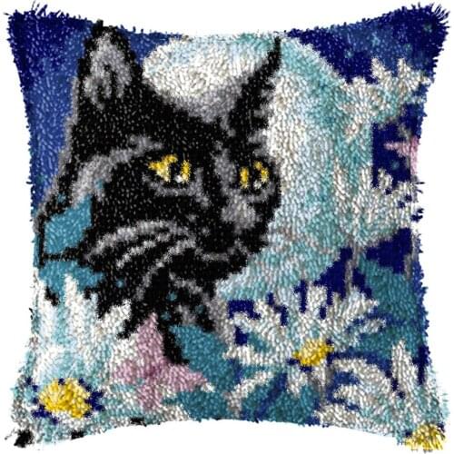 Latch Hook Pillowcase Kits Cover for Adults Cushions Printed Canvas Crafts for adults Cats Latch Hook Pillow