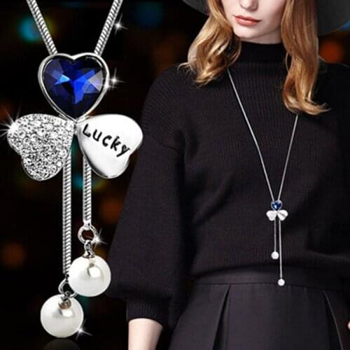 Korean Fashion Lucky Clover Sweater Chain Long Autumn Sweater Necklace New Accessories Pendant All-match Female Flower Heart