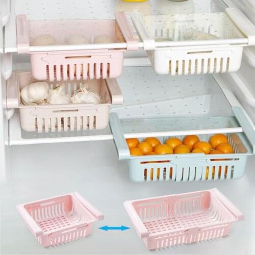 Kitchen Stretchable Refrigerator Organizer Drawer Basket Refrigerator Pull-out Drawers Fresh Spacer Layer Food Storage Rack