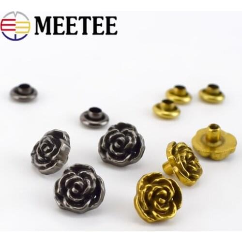Meetee 10/30pcs 8mm Metal Rose Rivet Buckles Retro Copper Rivet Screw Button Decor Nail Buckle DIY bags Leathercraft Accessories
