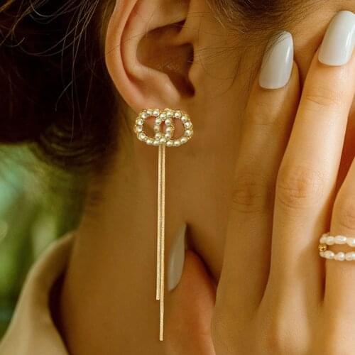 Cute Double Circle Gold Color Pearl Stud Earrings New Korean Simple Shiny Tassel Earrings for Women 2021 Fashion Jewelry Brincos
