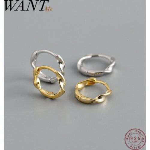 WANTME Real 925 sterling silver minimalist fashion twist ear buckle for women geometric Teen party hugging earrings Rock jewelry