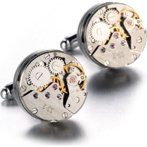 Hot Sale Watch Movement Cufflinks of immovable Lepton Stainless Steel Steampunk Gear Watch Mechanism Cuff links for Mens gemelos