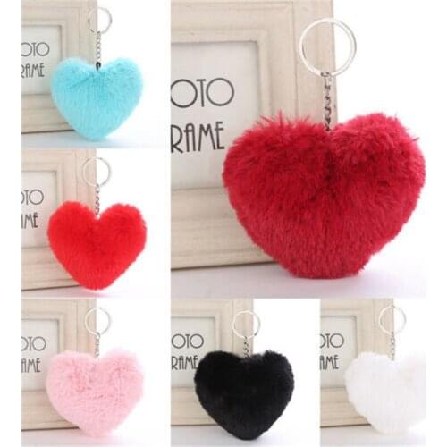 Soft Fluffy Keychain Pompom Heart Shape Key Ring Handbag Car Pendant Accessories