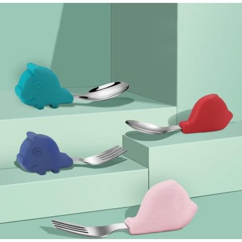 Baby Gadgets Tableware Set Children Utensil Stainless Steel Toddler Dinnerware Cutlery Cartoon Infant Food Feeding Spoon Fork