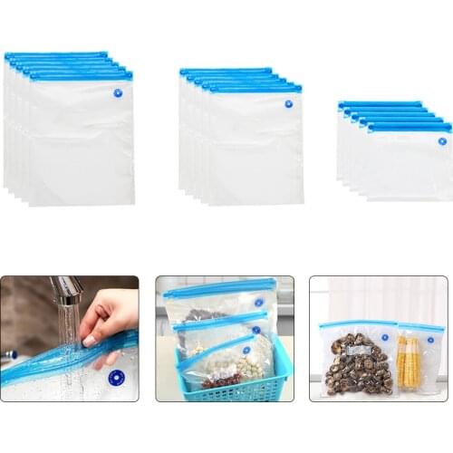 17/20pcs Set Vacuum Food Storage Bag Plastic Ziplock Bag Reusable Food Packaging Freezer Bags Seal Leakproof Kitchen Organizer