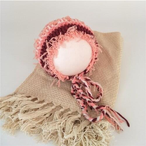 Bohemian Style Linen Mattress and Hat Set Baby Studio Shooting Accessories Newborn Photography Backdrops Basket Filler Sets