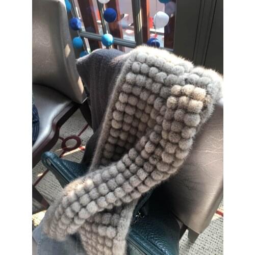 New lady genuine mink fur muffler luxury natural mink fur cape super large 180cmX15cm pompom