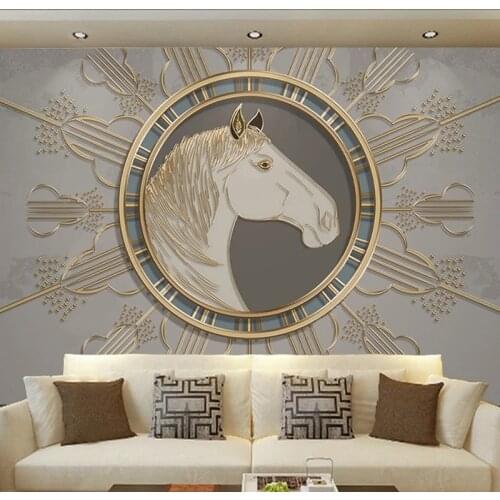 Custom Size Wallpaper European Style Creative Golden Horse Head Embossed Lines Mural Living Room Bedroom Background Home Decor