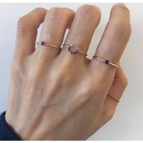 Real Sterling Silver 925 Ring Blue CZ For Women Thin Circle Gemstone Promis Rings Silver 925 Jewelry Anillos Mujer