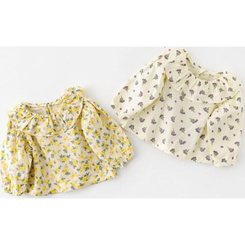 New 2021 Spring Autumn Kids Lace Collar Girl Long Sleeve Floral Shirt Infant Baby Girl Newborn Shirt Clothes Baby Girl Shirt