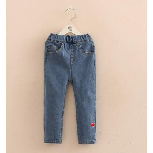 2020 Spring and Autumn New Baby Girl Jeans Childrens Heart Print Denim Pants Kids Fashion Solid Jeans Baby Girl Cowboy Pants