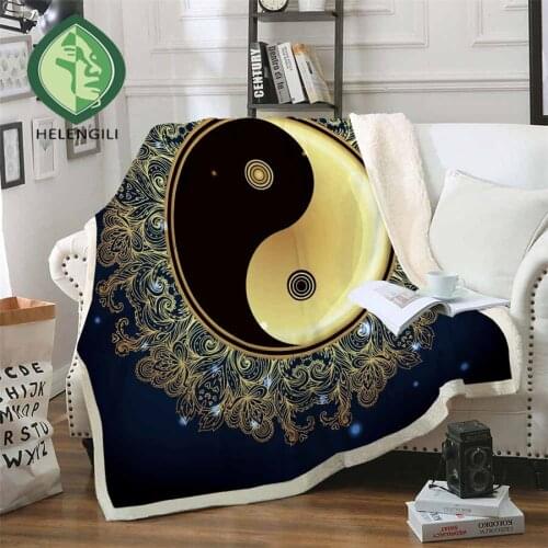 HELENGILI Yin Yang Sherpa Blanket Girly Floral Bedspread Velvet Plush Soft Comfortable Home Camping Aircraft Blanket