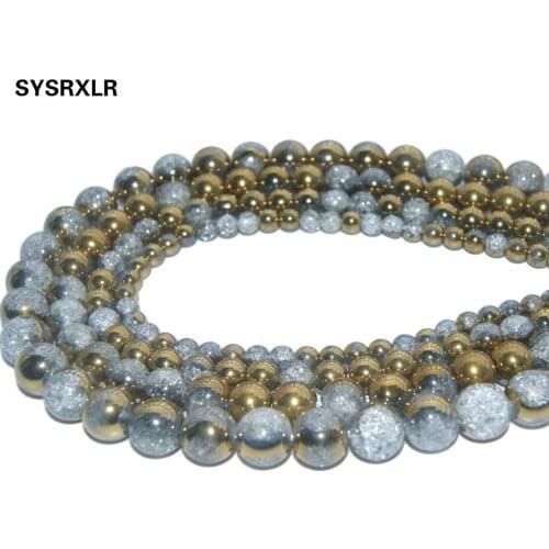 Wholesale Natural Stone Plated Golden White Snow Cracked Crystal Beads For Jewelry Making DIY Bracelet Necklace 6 8 10 12 MM