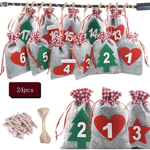 Christmas Advent Calendar Craft Gift Bag Christmas Countdown Calendar Gift Candy Bag Xmas Bag Navidad Decoraciones Para El Hogar