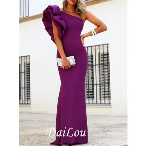 Mermaid / Trumpet Minimalist Elegant Wedding Guest Formal Evening Dress One Shoulder Floor Length Stretch Satin with Ruffles2021